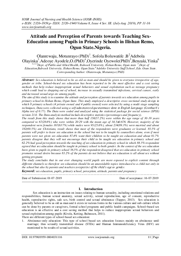 (PDF) Attitude and Perception of Parents towards Teaching Sex ...