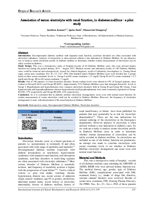 (PDF) Association of serum electrolyte with renal function, in diabetes ...