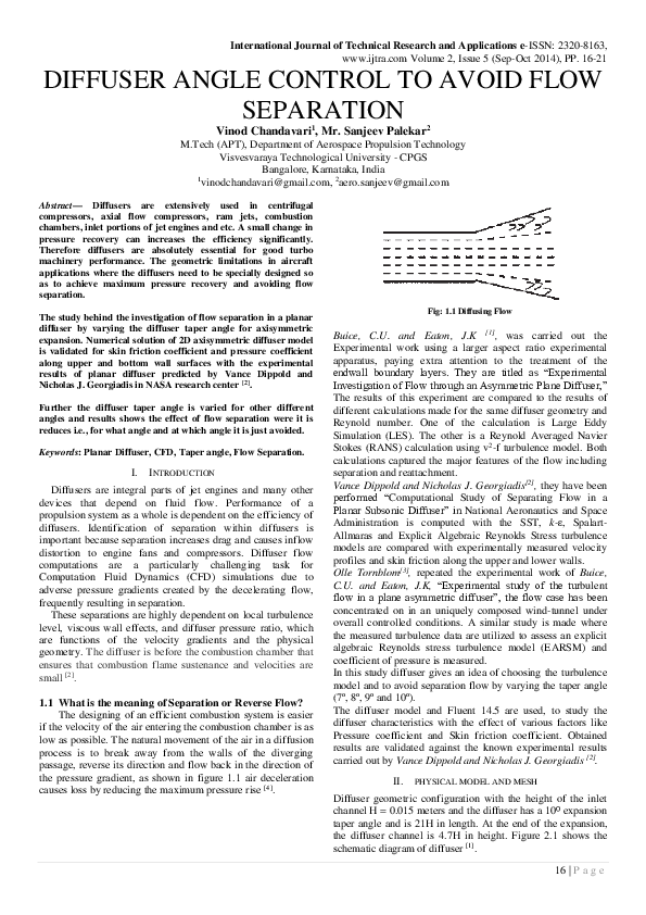 (PDF) Diffuser Angle Control to Avoid Flow Separation