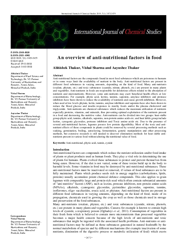 (PDF) An overview of anti-nutritional factors in food