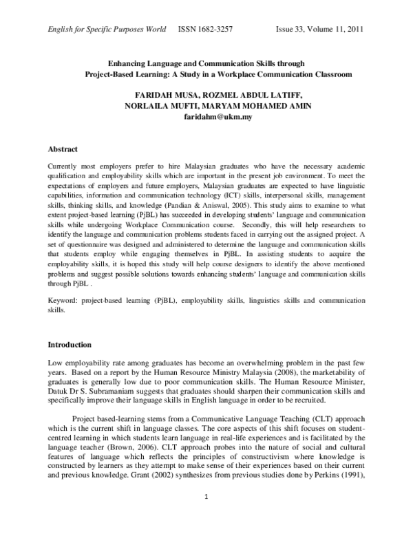 (PDF) Enhancing Language and Communication Skills through Project-Based ...