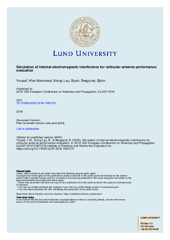 (PDF) Simulation of internal electromagnetic interference for vehicular ...