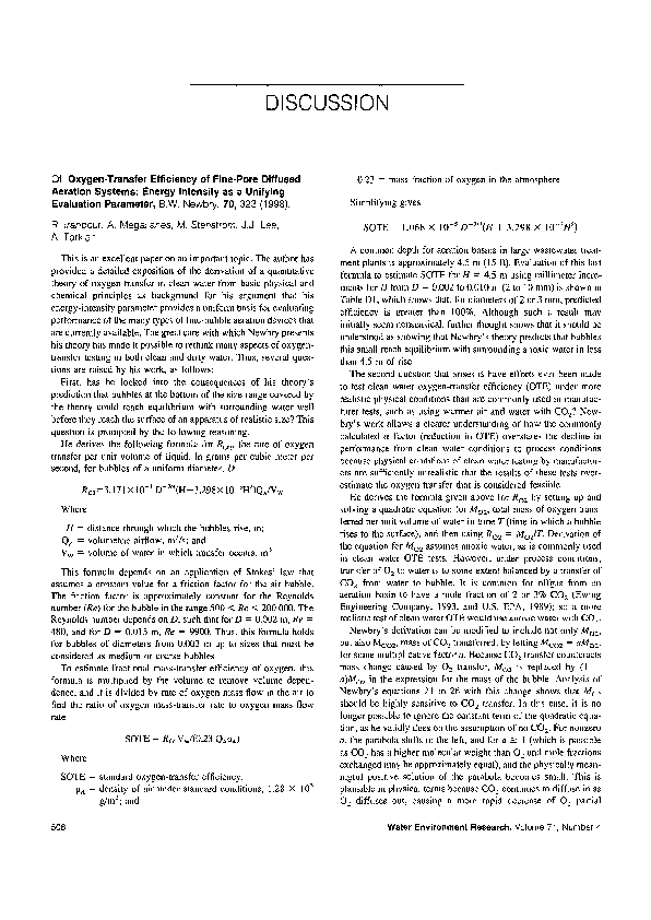 (PDF) OxygenTransfer Efficiency of FinePore Diffused Aeration Systems