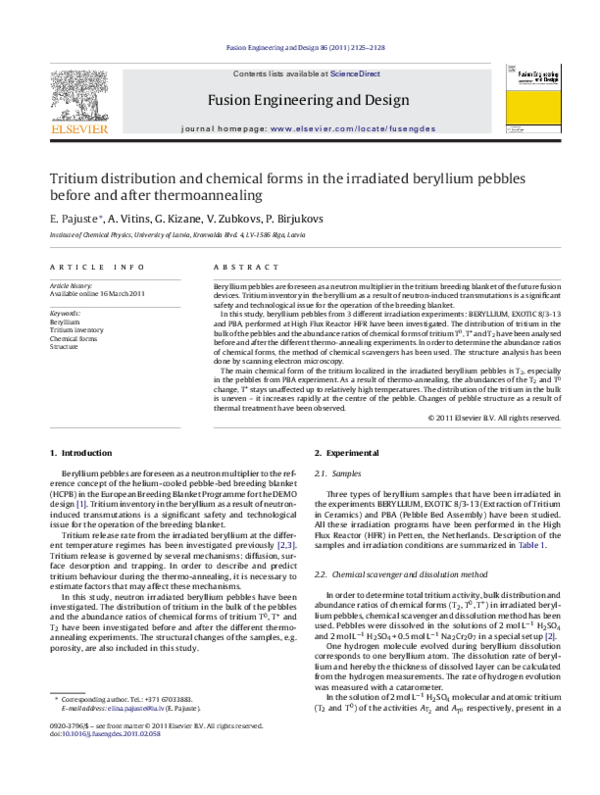(PDF) Tritium distribution and chemical forms in the irradiated ...