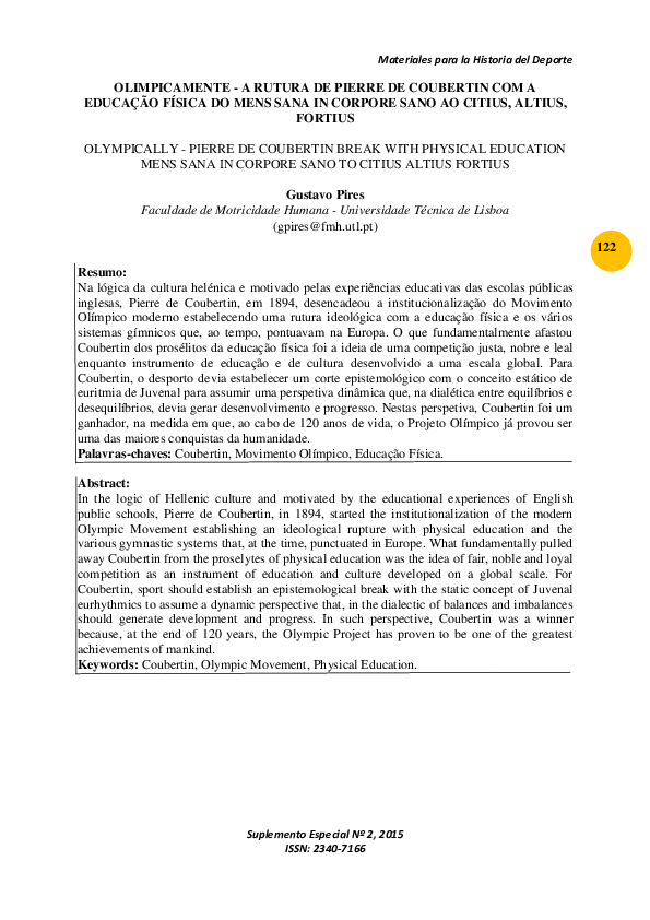 (PDF) Olimpicamente - A rutura de Pierre de Coubertin com a educação ...