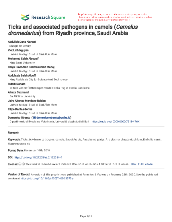 (PDF) Ticks and associated pathogens in camels (Camelus dromedarius ...