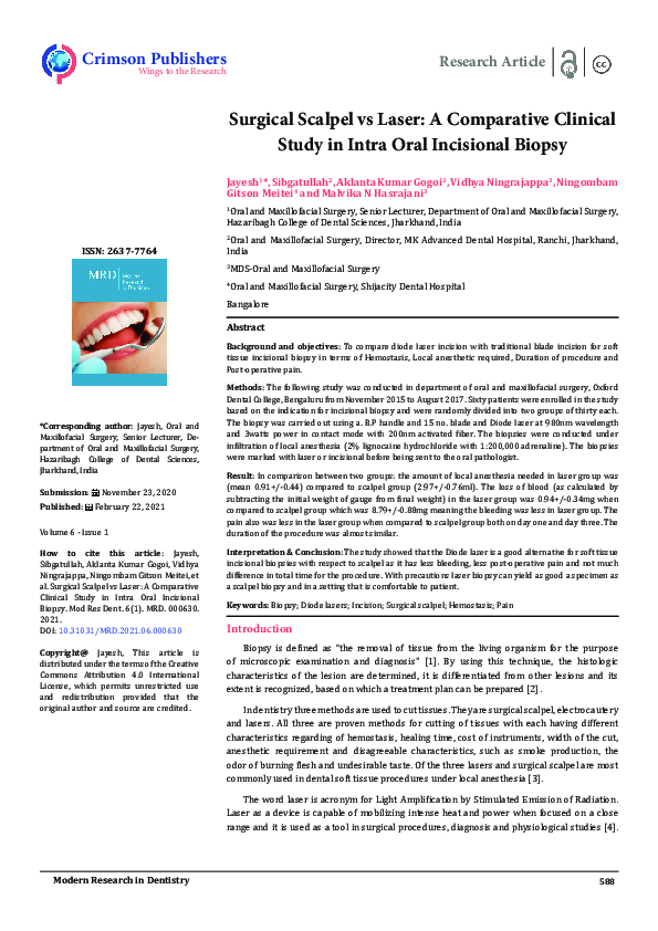 (PDF) Surgical Scalpel vs Laser a Comparative Clinicalstudy in Intra