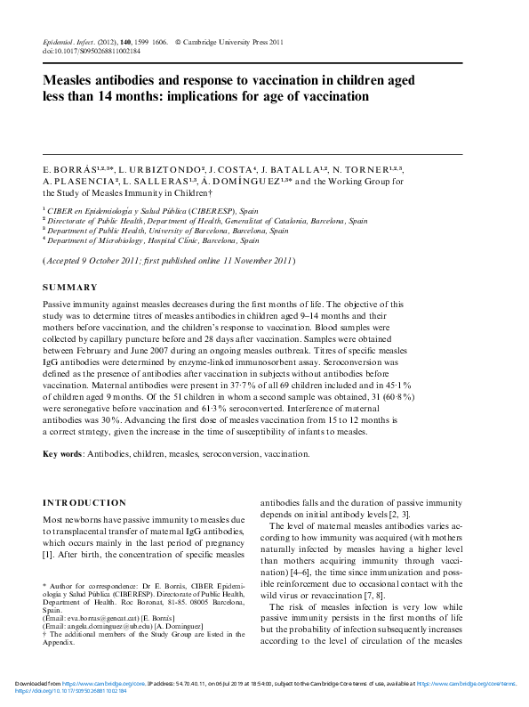 (PDF) Measles antibodies and response to vaccination in children aged ...