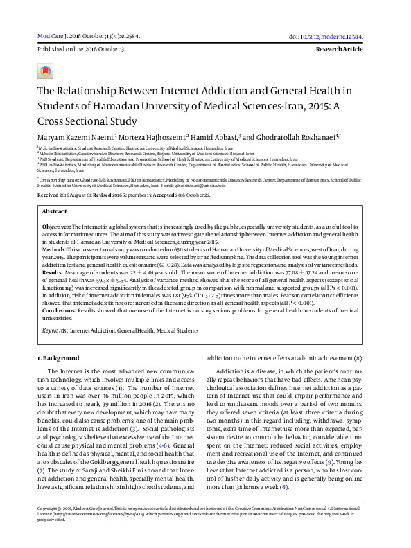 (PDF) The Relationship Between Internet Addiction and General Health in ...