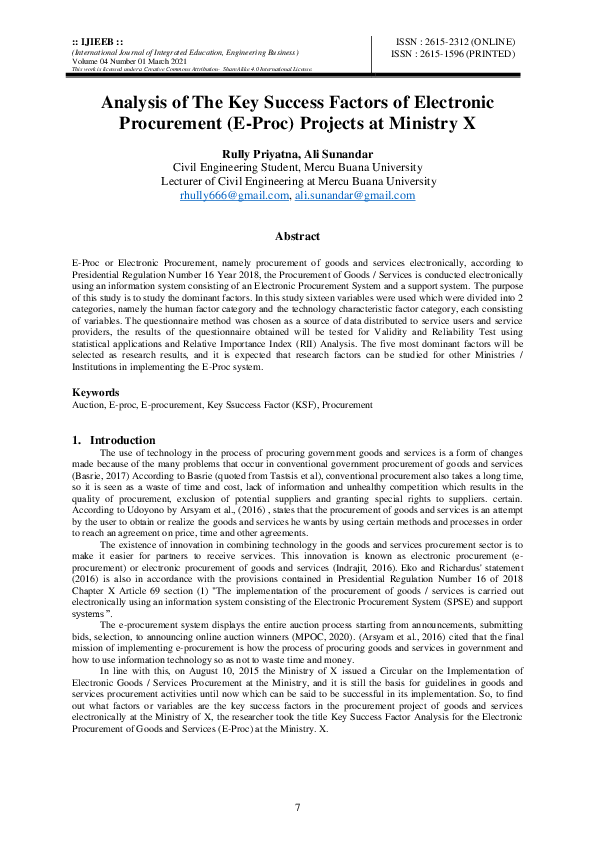 (PDF) Analysis of The Key Success Factors of Electronic Procurement (E ...