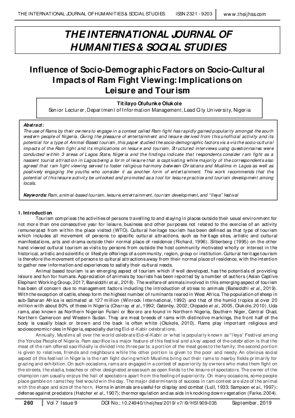 (PDF) Influence of Socio-Demographic Factors on Socio-Cultural Impacts ...