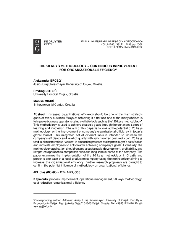 (PDF) The 20 Keys Methodology – Continuous Improvement for ...