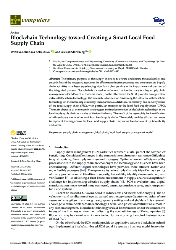 (PDF) Blockchain Technology toward Creating a Smart Local Food Supply Chain