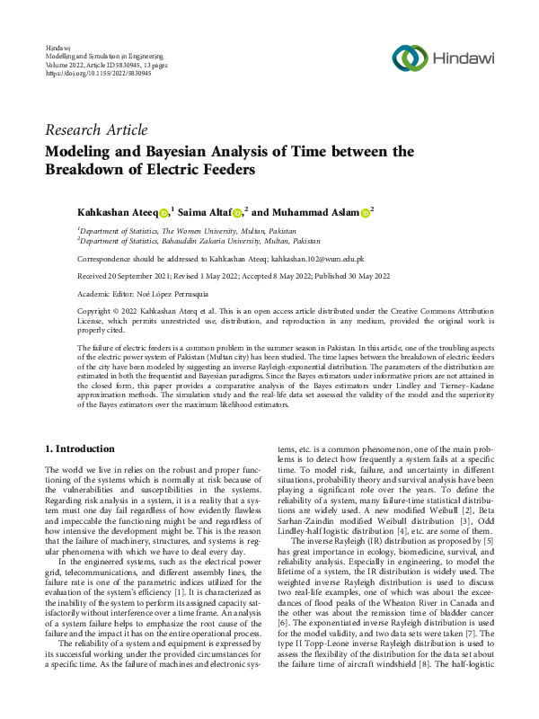 (PDF) Modeling and Bayesian Analysis of Time between the Breakdown of ...