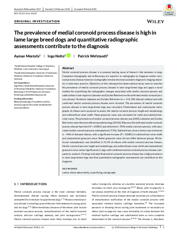 (PDF) The prevalence of medial coronoid process disease is high in lame ...