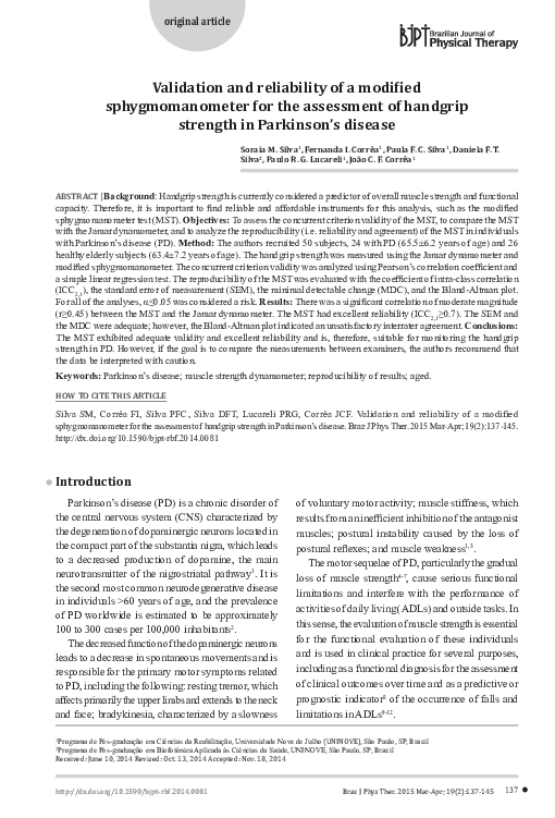 (PDF) Validation and reliability of a modified sphygmomanometer for the assessment of handgrip