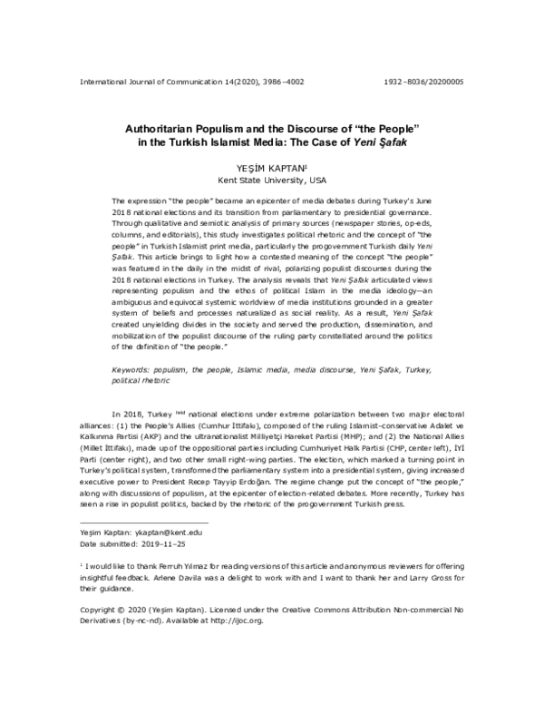 (PDF) Authoritarian Populism and the Discourse of “the People” in the ...