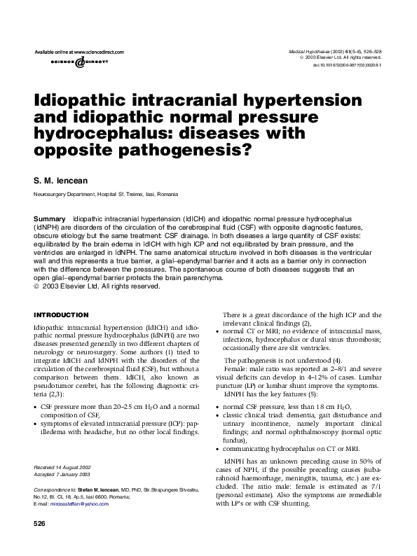 (PDF) Idiopathic intracranial hypertension and idiopathic normal ...
