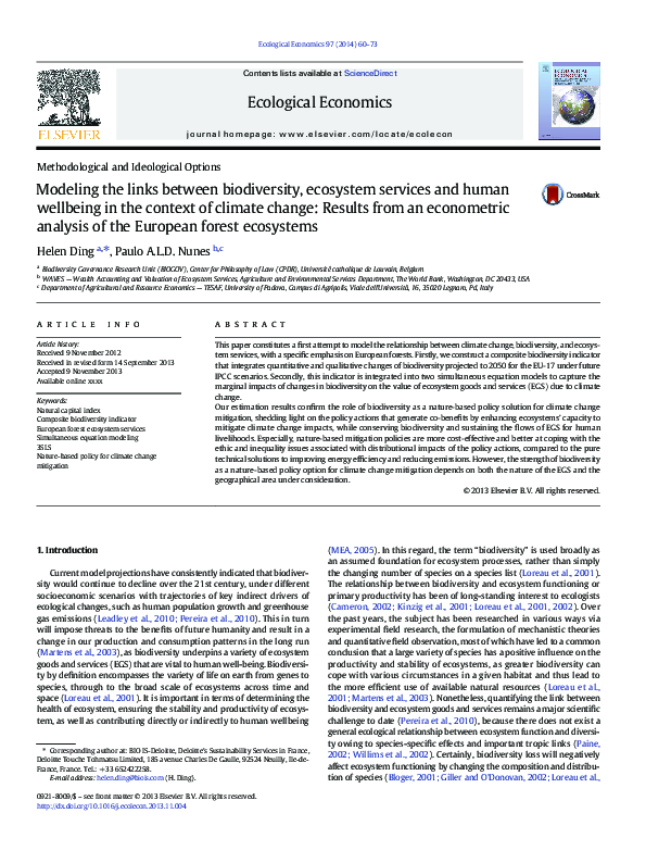 (PDF) Modeling the links between biodiversity, ecosystem services and ...