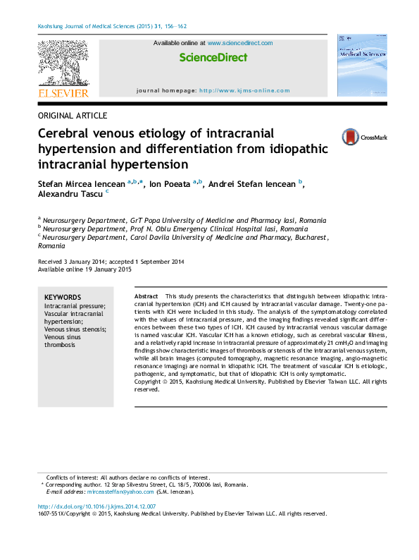 (PDF) Cerebral venous etiology of intracranial hypertension and ...
