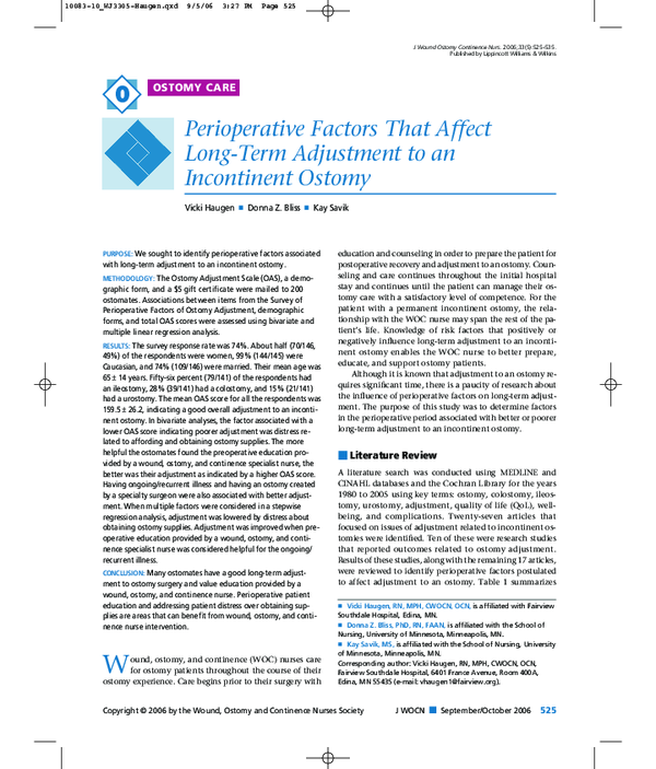 (PDF) Perioperative Factors That Affect LongTerm Adjustment to an Incontinent Ostomy Vicki