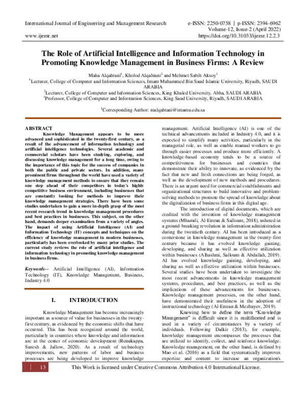 (PDF) The Role of Artificial Intelligence and Information Technology in ...
