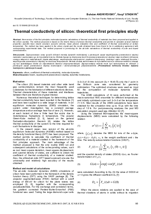 (PDF) Thermal conductivity of silicon: theoretical first principles study