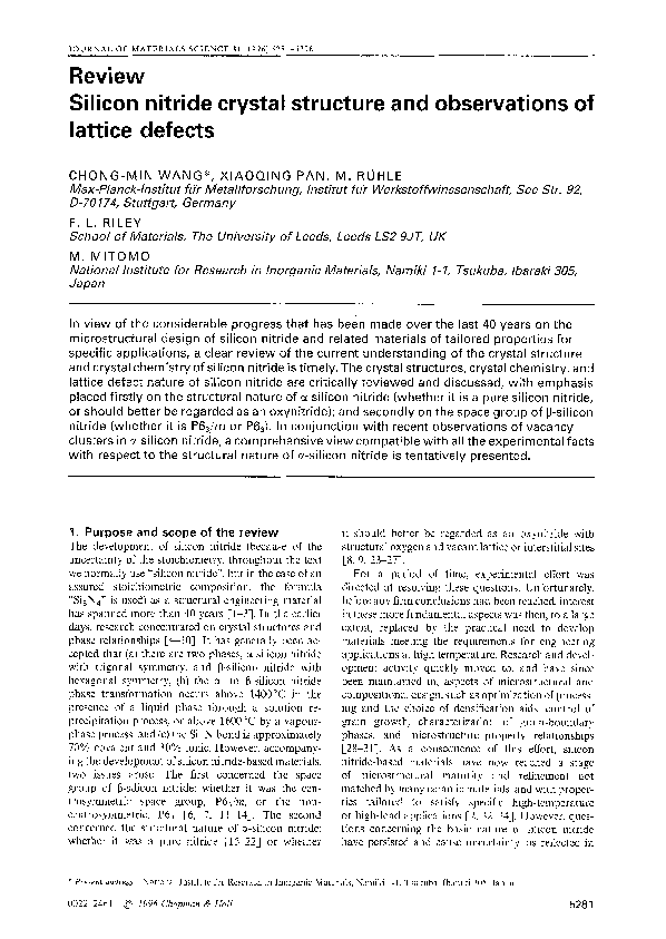(PDF) Silicon nitride crystal structure and observations of lattice defects