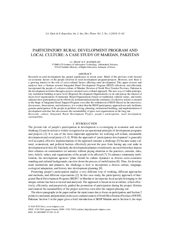 (PDF) Participatory rural development program and local culture: a case ...