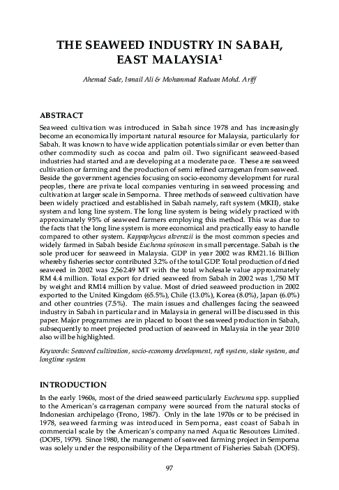 (PDF) The Seaweed Industry in Sabah, East MALAYSIA1