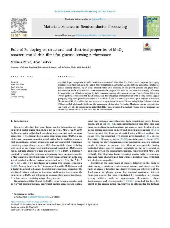 (PDF) Role of Fe doping on structural and electrical properties of MnO2 ...