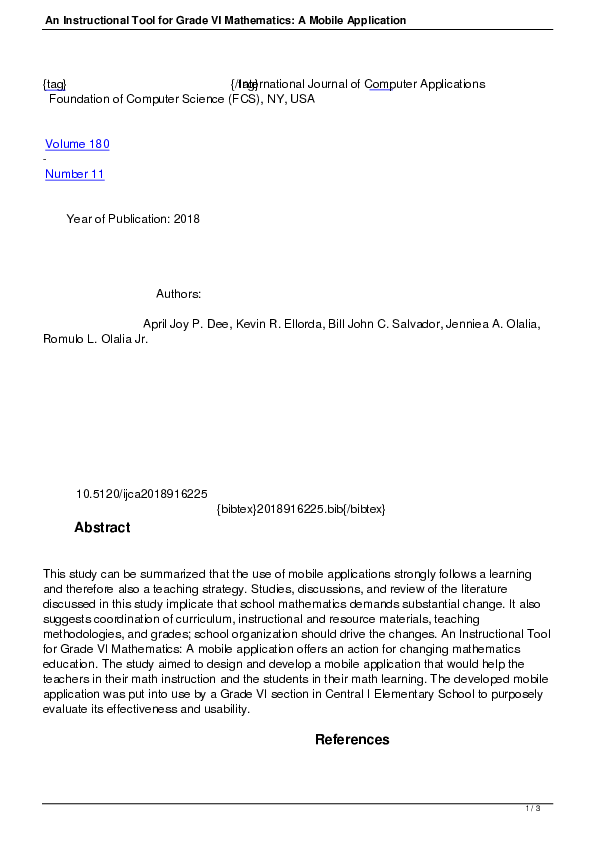 (PDF) An Instructional Tool for Grade VI Mathematics: A Mobile Application