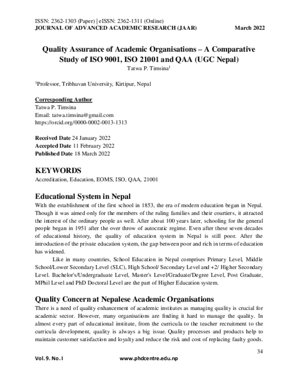(PDF) Quality Assurance of Academic Organisations – A Comparative Study ...