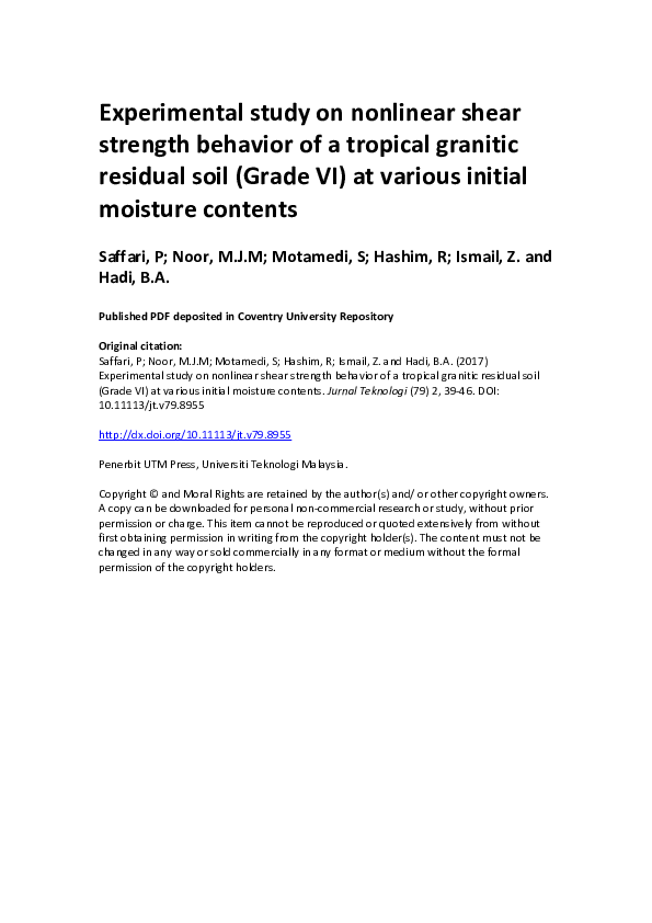 (PDF) Experimental Study on Nonlinear Shear Strength Behavior of a ...