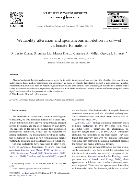 (PDF) Wettability alteration and spontaneous imbibition in oil-wet ...