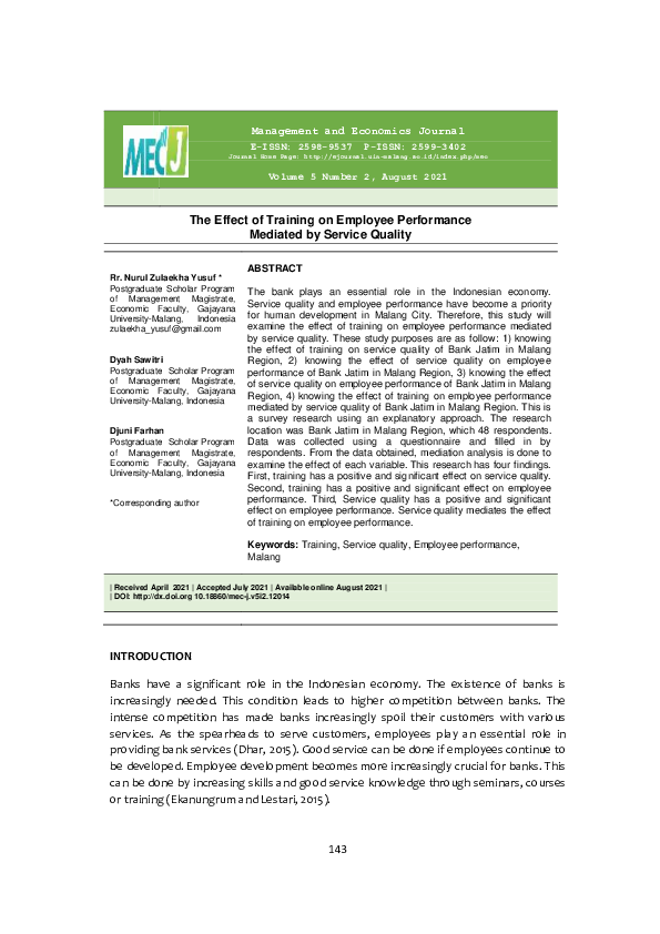 (PDF) The Effect of Training on Employee Performance Mediated by ...
