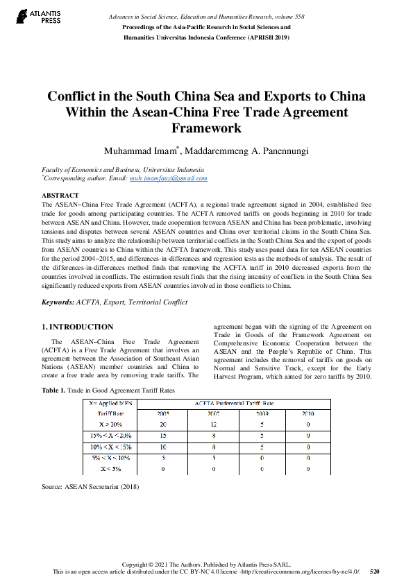 (PDF) Conflict in the South China Sea and Exports to China Within the ...