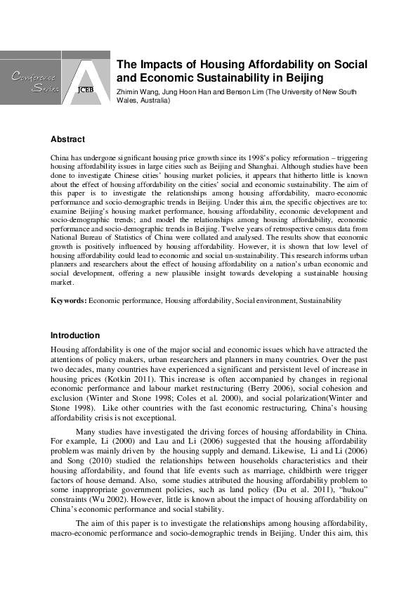 (PDF) The Impacts of Housing Affordability on Social and Economic ...