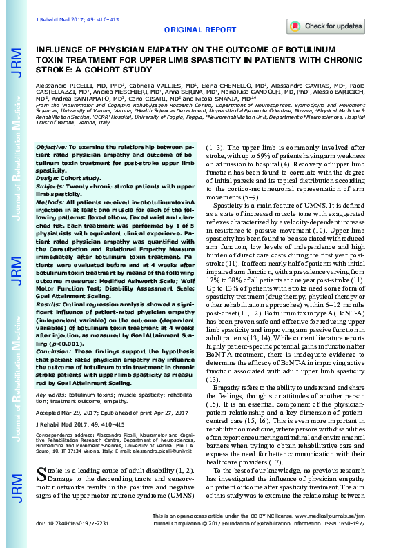 (PDF) Influence of physician empathy on the outcome of botulinum toxin ...