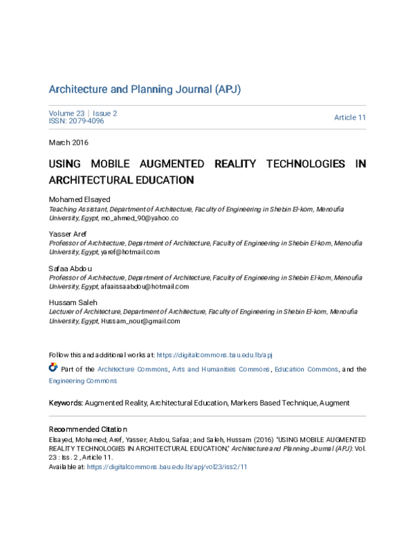 (PDF) Using Mobile Augmented Reality Technologies in Architectural ...