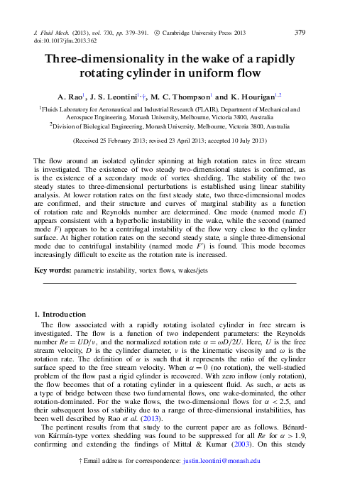 (PDF) Three-dimensionality in the wake of a rapidly rotating cylinder ...