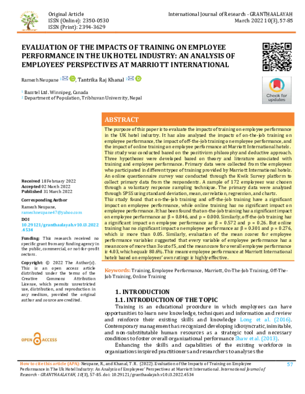 (PDF) Evaluation of the Impacts of Training on Employee Performance in ...