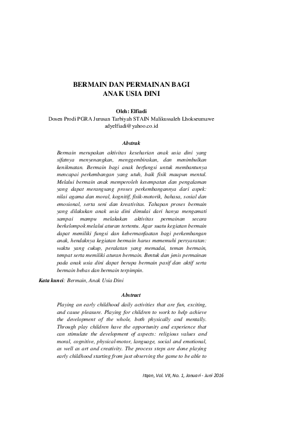 (PDF) Bermain Dan Permainan Bagi Anak Usia Dini | Elfiadi Elfiadi