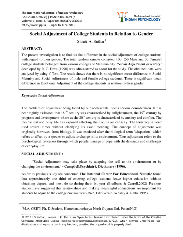 (PDF) Social Adjustment of College Students in Relation to Gender