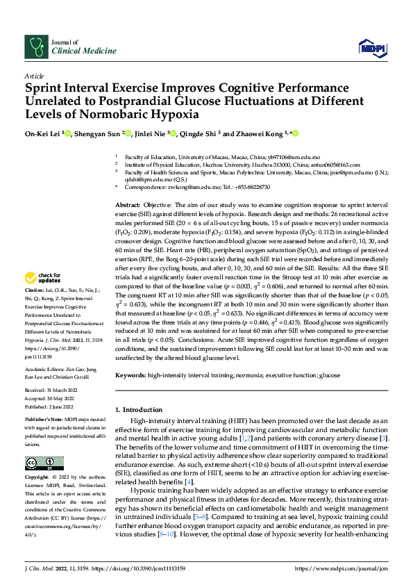 (PDF) Sprint Interval Exercise Improves Cognitive Performance Unrelated ...