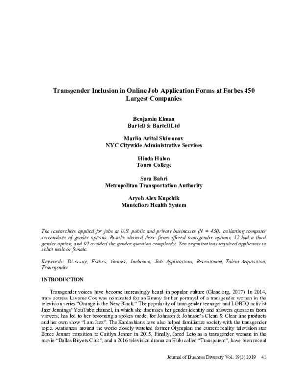 (PDF) Transgender Inclusion in Online Job Application Forms at Forbes ...