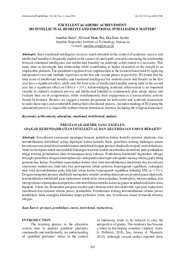 (PDF) Excellent Academic Achievement: Do Intellectual Humility and ...