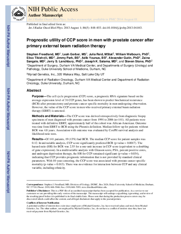 (PDF) Prognostic Utility of Cell Cycle Progression Score in Men With ...
