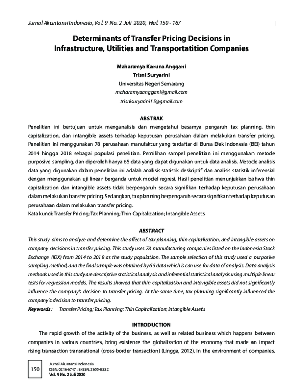 (PDF) Determinant of Transfer Pricing Decision in Infrastructure ...