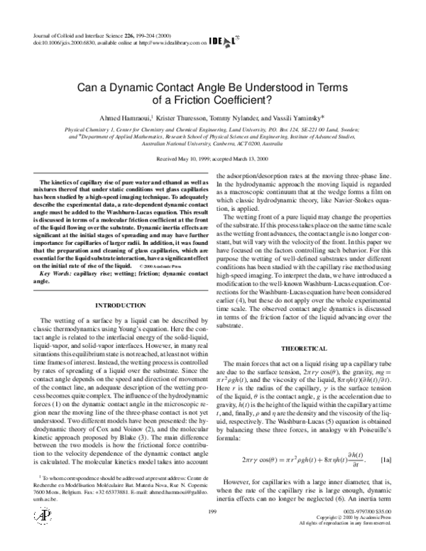 (PDF) Can a Dynamic Contact Angle Be Understood in Terms of a Friction ...